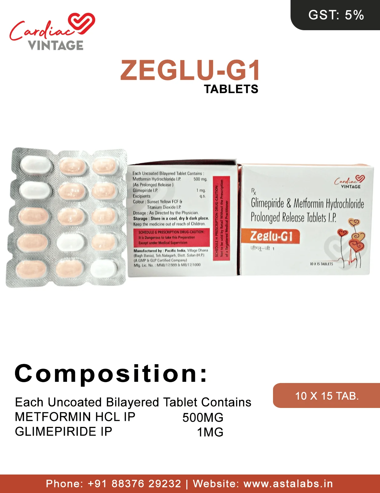 Zeglu-G1 - Glimepiride 1mg Metformin 500mg Tablets Manufacturer, Supplier, Franchise In India