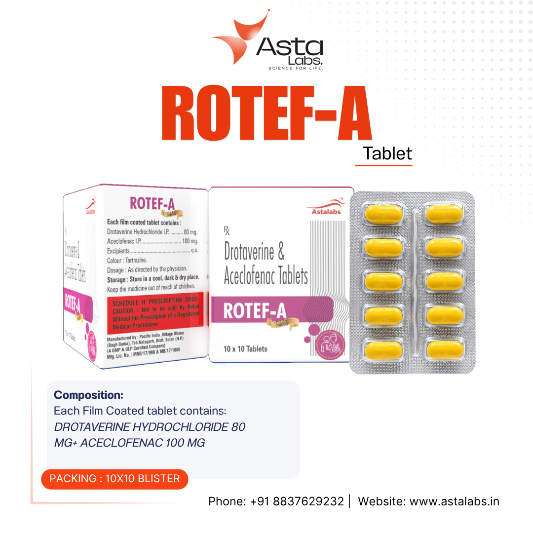 ROTEF-A Tablets – Drotaverine Hydrochloride 80 mg and Aceclofenac 100 mg