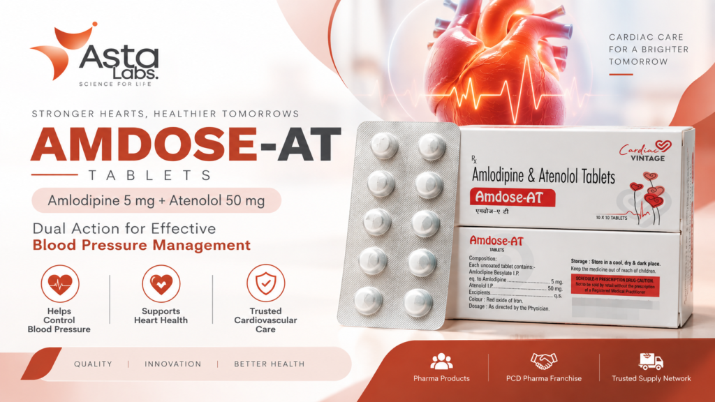 Amdose-AT Tablets – Amlodipine 5mg + Atenolol 50mg | Manufacturer & Supplier in India