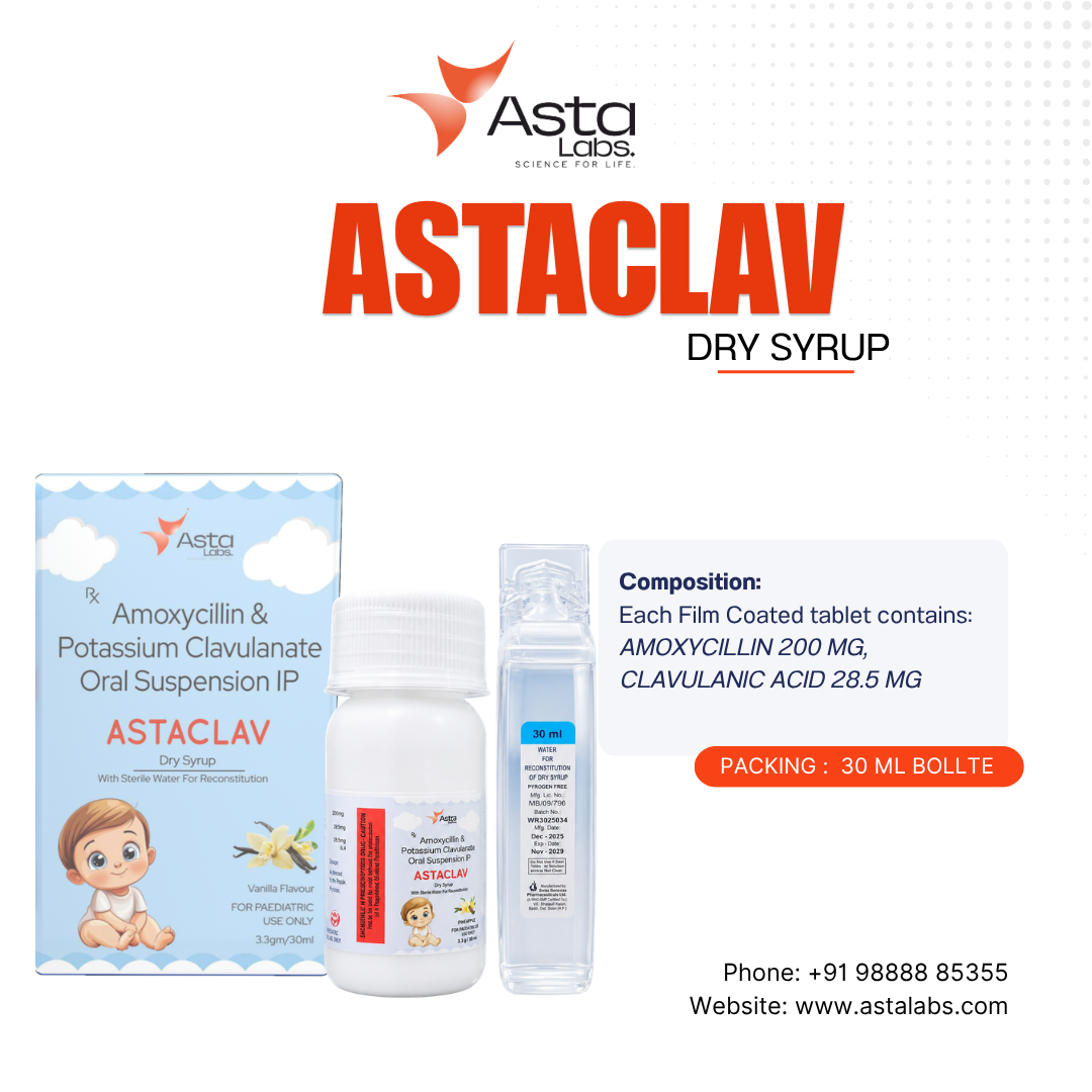 Astaclav Dry Syrup | Amoxicillin 200mg & Clavulanic Acid 28.5mg