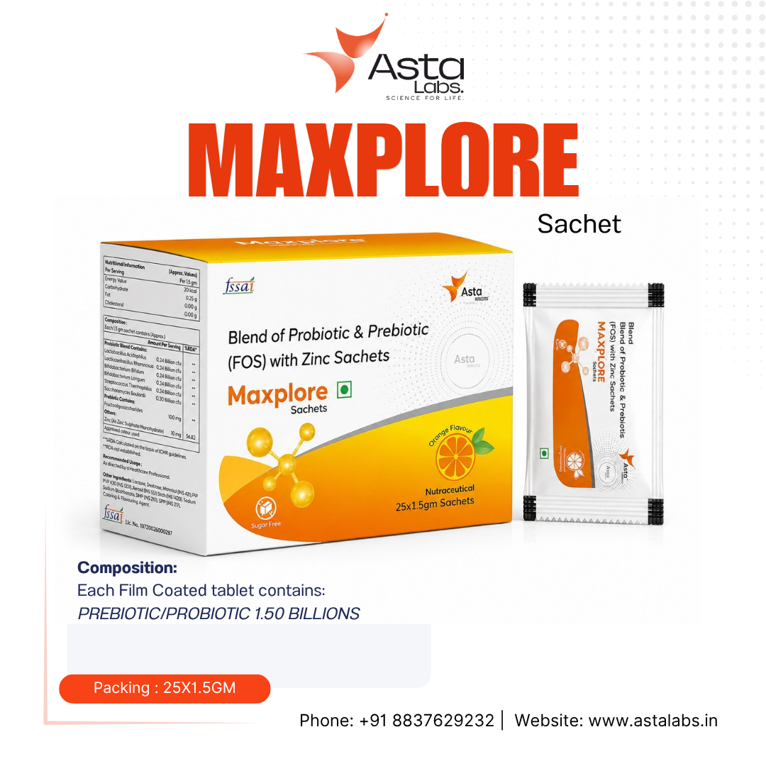 MAXPLORE Probiotic and Prebiotic Sachets with Zinc by Asta Labs