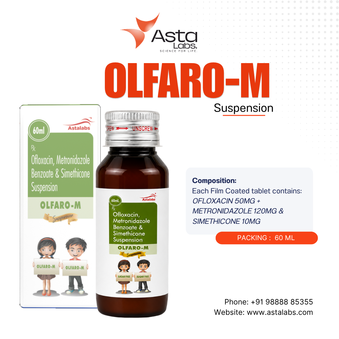 Olfaro-M Suspension | Ofloxacin 50mg + Metronidazole 120mg